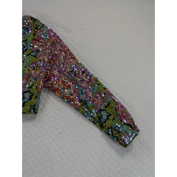 Henri Bendel x Christyne‎ Forti Beaded Sequin Bolero Jacket Colorful Silk 10 NYE - Picture 4 of 15